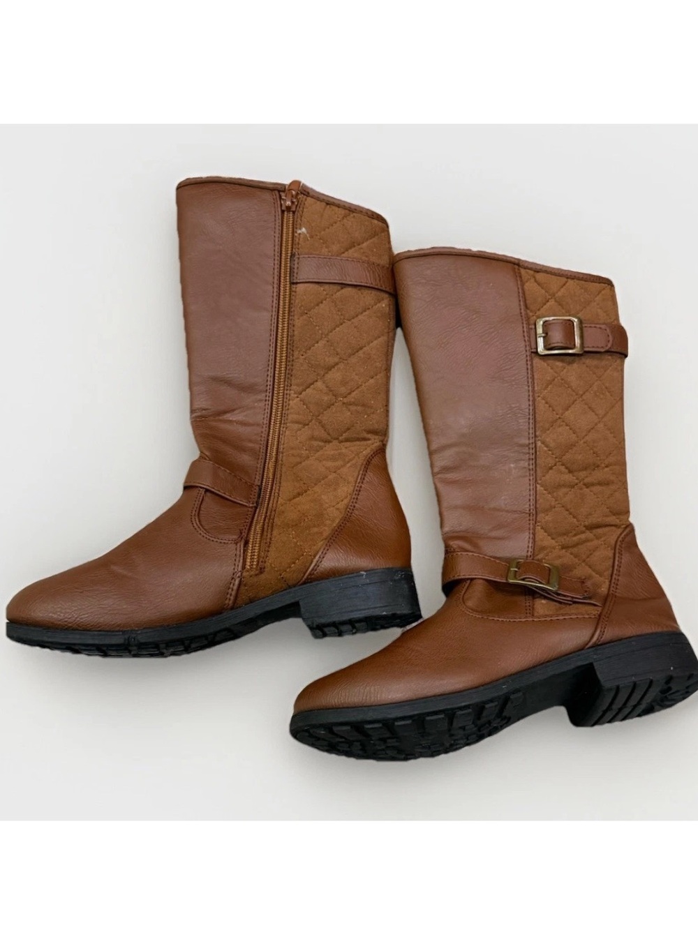 Rachel Shoes Pippa Tall Riding Boots Brown Quilted Buckle Zip Girls Size 1